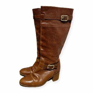 Coach Saxton Knee High Boots, Tan/Brown Leather, Size 6.5, Made in Italy